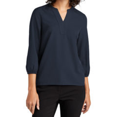 MERCER + METTLE™ Women’s Stretch Crepe 3/4-Sleeve Blouse - 22295-NightNavy-1-MM2011NightNavyModelFront-1200W