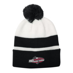 Campus Pom Beanie - 15008_BLKWHT_Embroidery