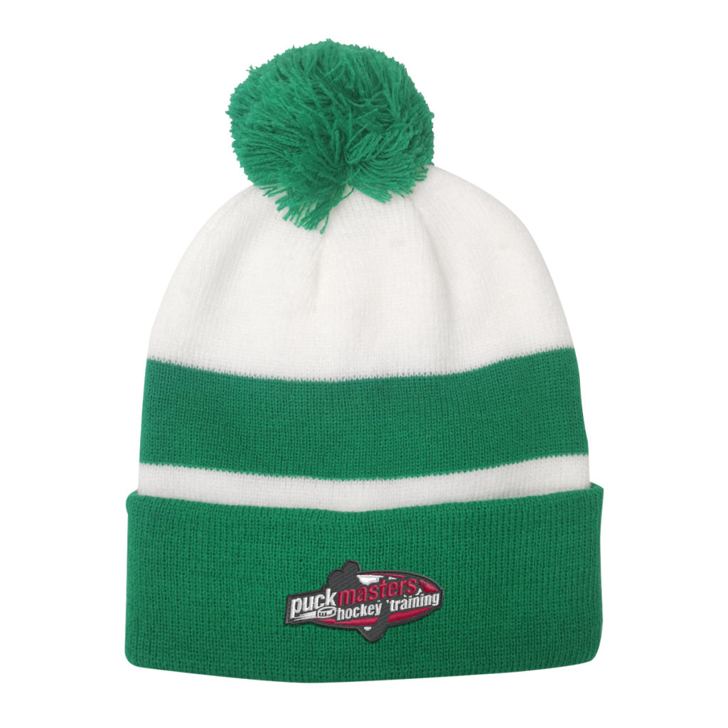 Campus Pom Beanie - 15008_GRNWHT_Embroidery