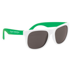Rubberized Sunglasses with Microfiber Cloth and Pouch - 4000_WHTGRN_Silkscreen