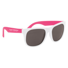 Rubberized Sunglasses with Microfiber Cloth and Pouch - 4000_WHTPNK_Silkscreen