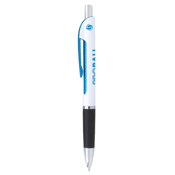 White Blue Pen Image for blog on Why Corporate Swag Generates Increasing ROI