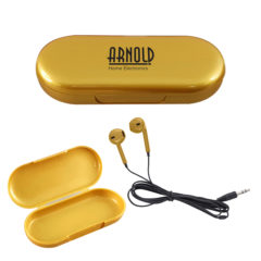 Metallic Wired Earbuds with Clamshell Case - 9751_GLD_Silkscreen