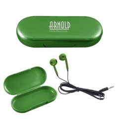 Metallic Wired Earbuds with Clamshell Case - 9751_GRN_Silkscreen