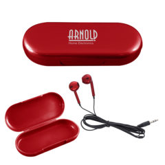 Metallic Wired Earbuds with Clamshell Case - 9751_RED_Silkscreen