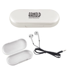 Metallic Wired Earbuds with Clamshell Case - 9751_WHT_Silkscreen