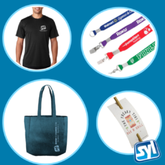 Examples Of How Show Your Logo Prints Student Swags On All Different Types Of Apparel And Merchandise Like Lanyards Tote bags Custom t-shirts And Straws
