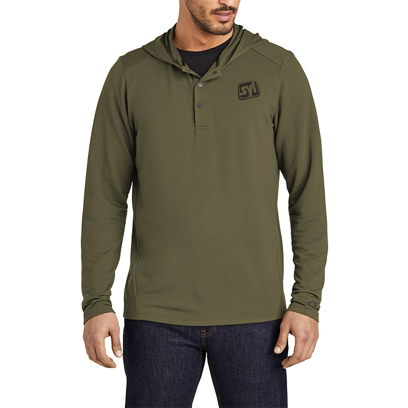 OGIO® Luuma Flex Hooded Henley - OG826_deepolive_model_front