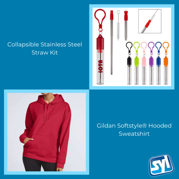 Collapsible Stainless Steel Straw Kit & Custom Logo Gildan Softstyle® Hooded Sweatshirt