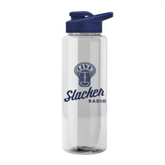 The Guzzler Transparent Bottle with Snap Lid – 32 oz - Guzzlerclearnavylid