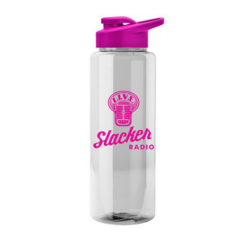 The Guzzler Transparent Bottle with Snap Lid – 32 oz - Guzzlerclearpinklid