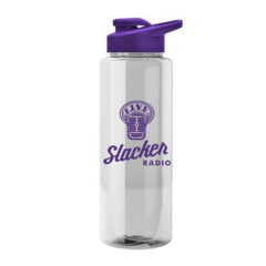 The Guzzler Transparent Bottle with Snap Lid – 32 oz - Guzzlerclearvioletlid