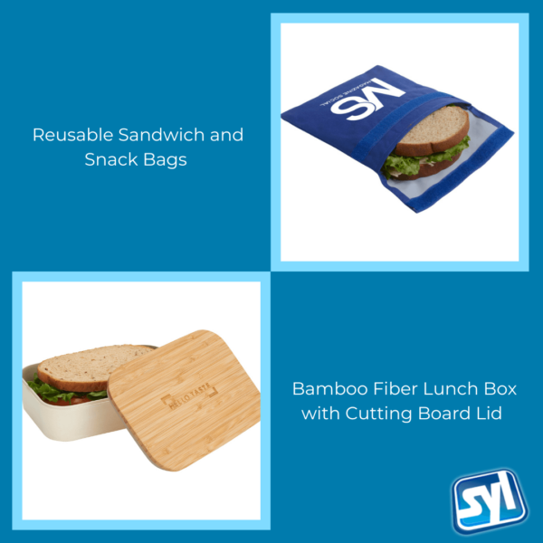 Reusable Sandwich and Snack Bags & Lunch Box with Cutting Board Lid At Show Your Logo