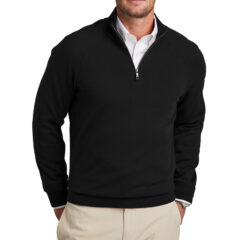 Brooks Brothers® Cotton Stretch 1/4-Zip Sweater - 27908-DeepBlack-0-BB18402DeepBlackModelFront-1200W