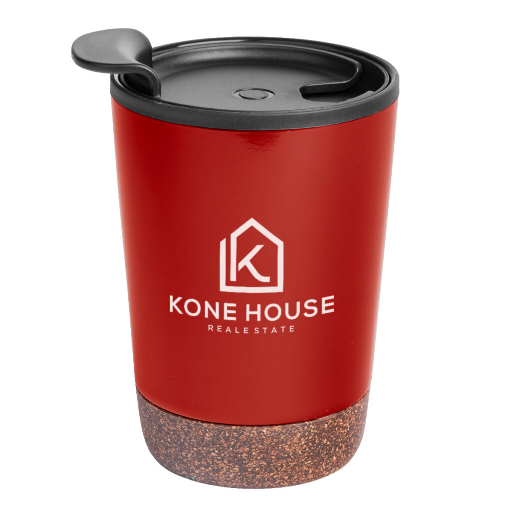 Stainless Steel Zoe Tumbler with Cork Base – 10 oz - 50144_RED_Silkscreen