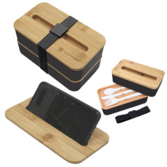 Stackable Bento Box with Phone Stand - 75021_BLKBLK_Laser
