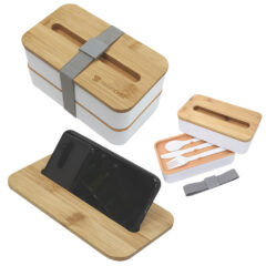 Stackable Bento Box with Phone Stand - 75021_WHTGRA_Laser