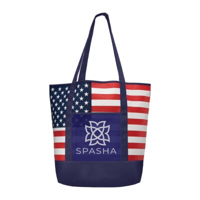 American Flag Non-Woven Tote Bag with Pocket 8211 Navy