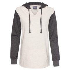 MV Sport Women’s French Terry Hooded Pullover with Colorblocked Sleeves - MV_Sport_W20145_Charcoal-_Oatmeal_Front_High