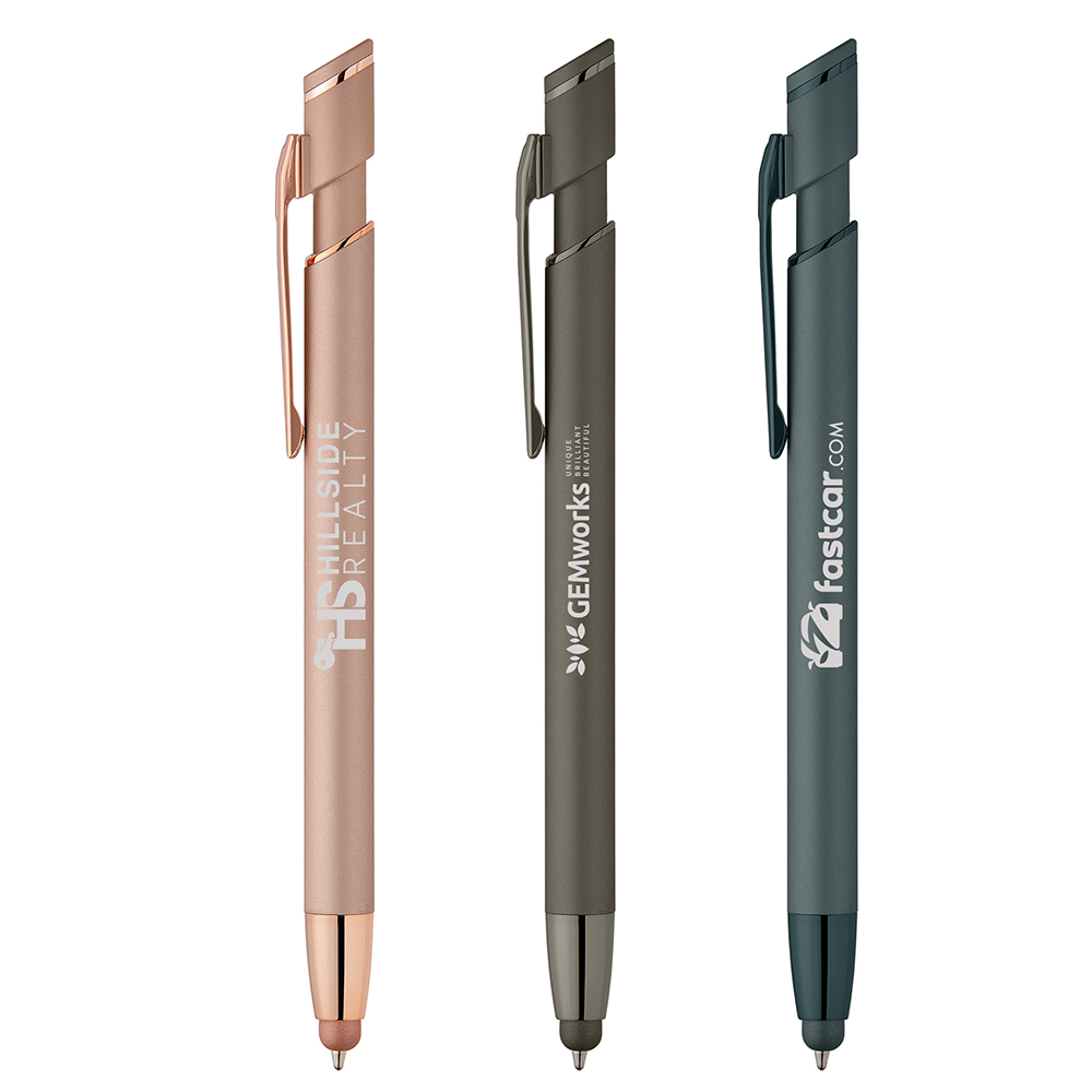 Pacific Softy Monochrome Metallic Pen with Stylus - msh-navy-blue-7545