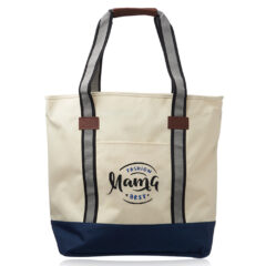 Large Sea Coast Polyester Tote Bag - navyb