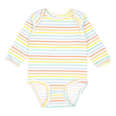 Rabbit Skins Infant Fine Jersey Long Sleeve Bodysuit - Rabbit_Skins_4421_Rainbow_Stripe_Front_High