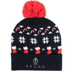 Ugly Sweater Beanie - 15009_BLK_Front_Embroidery
