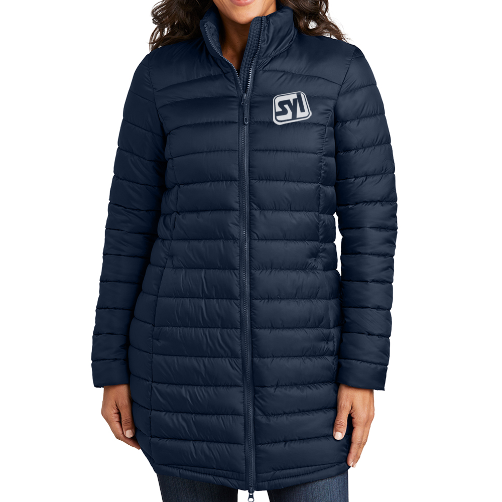 Port Authority® Ladies Horizon Puffy Long Jacket - L365_DRESS BLUE NAVY_Model_Fronttif