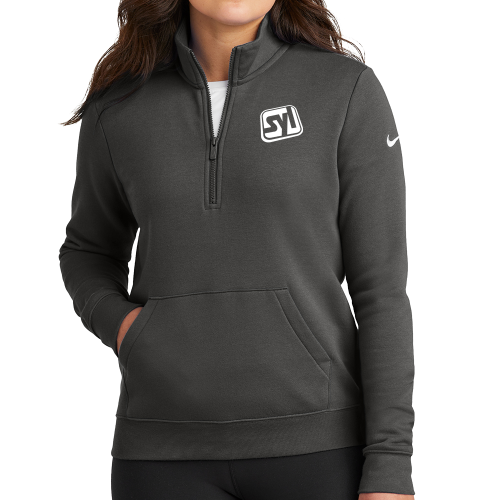 Nike Women’s Club Fleece Sleeve Swoosh 1/2-Zip - NKDX6720_ANTHRACITE_Model_Fronttif