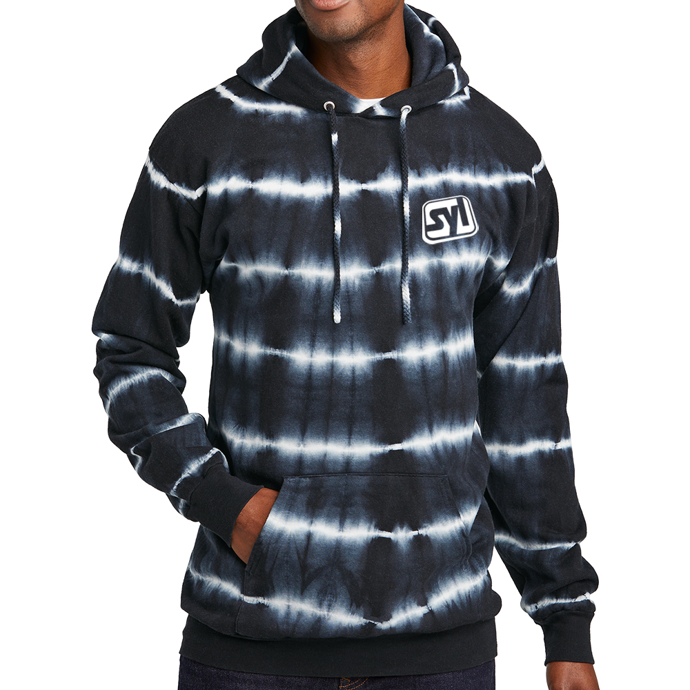 Port & Company ®Allover Stripe Tie-Dye Fleece - PC143_Black White Model