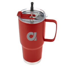Lisbon Stainless Steel Tumbler with Straw – 30 oz - 50158_RED_Silkscreen