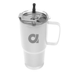 Lisbon Stainless Steel Tumbler with Straw – 30 oz - 50158_WHT_Silkscreen