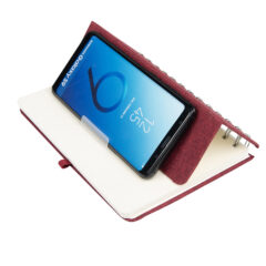 rPET Notebook with Phone Holder - 65028_RED_Inuse