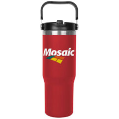 Vacuum Insulated Stainless Steel Tumbler with Handle and Built-In Straw – 30 oz - s820-02-front