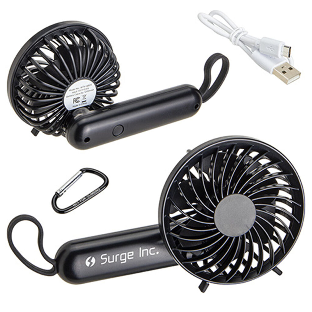 Quiet Breeze Rechargeable Hand Fan with Carabiner - wtv-qb23bk