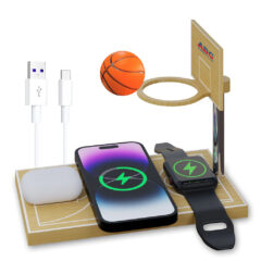 Three-In-One Bamboo Wireless Charging Station - image