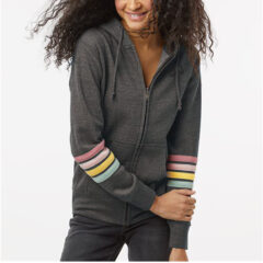 MV Sport Women’s Striped Sleeves Full-Zip Hooded Sweatshirt - 11770_fm