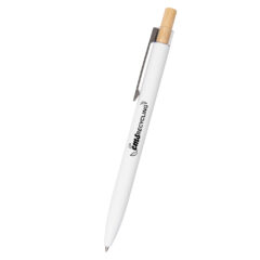 Recycled Aluminum Pen with Bamboo Plunger - 11989_WHT_Silkscreen