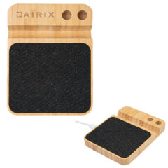 Bamboo Wireless Charger with Pen Holder - 25175_BLKBAM_Laser