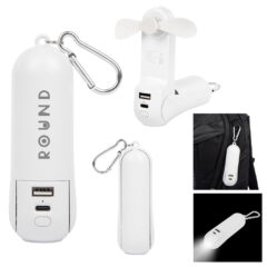 Rechargeable Power Bank with Fan and Flashlight - 26557_WHT_Silkscreen