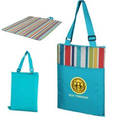 Vista Outdoor Picnic Blanket & Tote - L1439 8211 Fun Stripe-Aqua