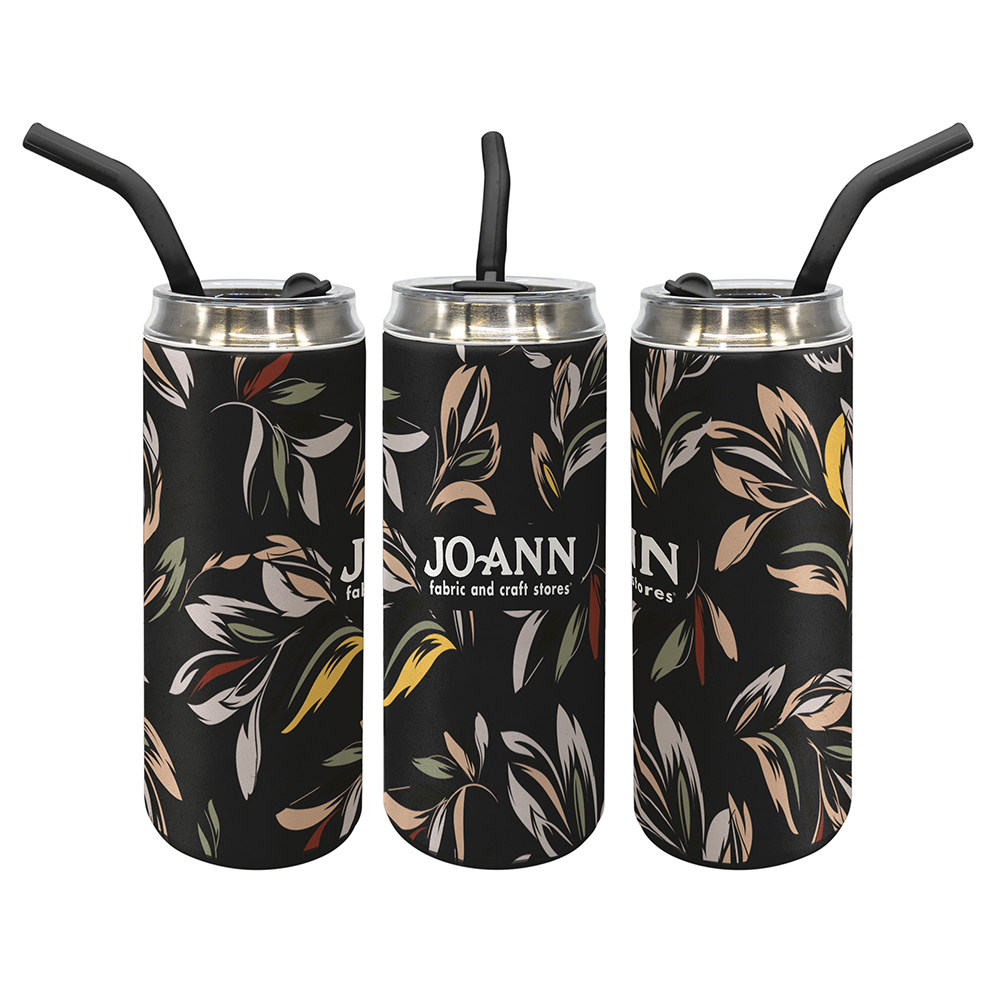 Stainless Steel Tumbler with Silicone Straw – 20 oz - BTL634_BLACK-FULL-WRAP-FULL-COLOR_151465