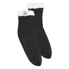 Cozy Cable Knit Slipper Socks - 15066_BLK_Embroidery