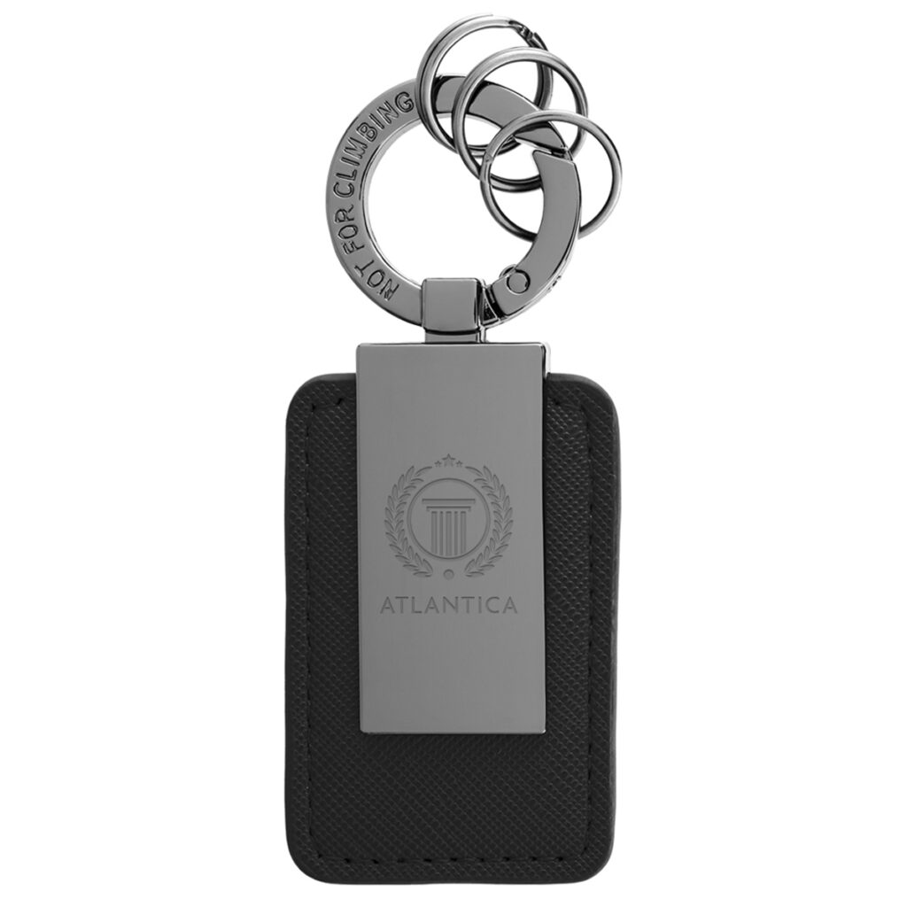 Leatherette Carabiner Clip Key Tag - 20064_BLK_Laser