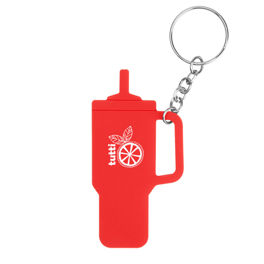 Intrepid Tumbler-Shaped Silicone Key Ring - 20106_RED_Padprint