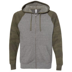Independent Trading Co. Special Blend Raglan Full-Zip Hooded Sweatshirt - Independent_Trading_Co_PRM33SBZ_Nickel_Heather-_Forest_Camo_Front_High