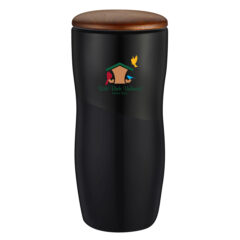 Double Wall Ceramic Tumbler with Wood Lid - 12 oz