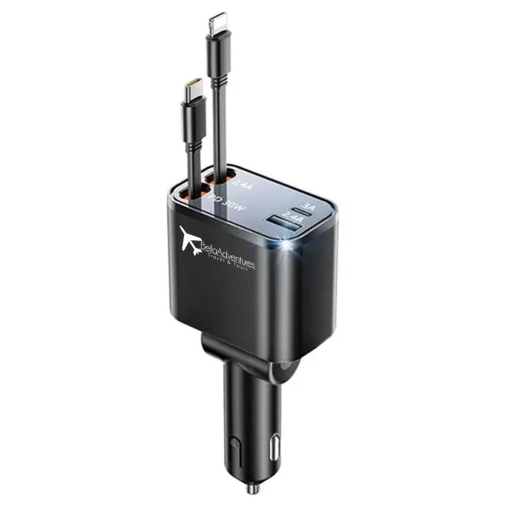 Four-in-One Charging 69W Retractable Car Charger - Black-671361-drpe280-black-zoom