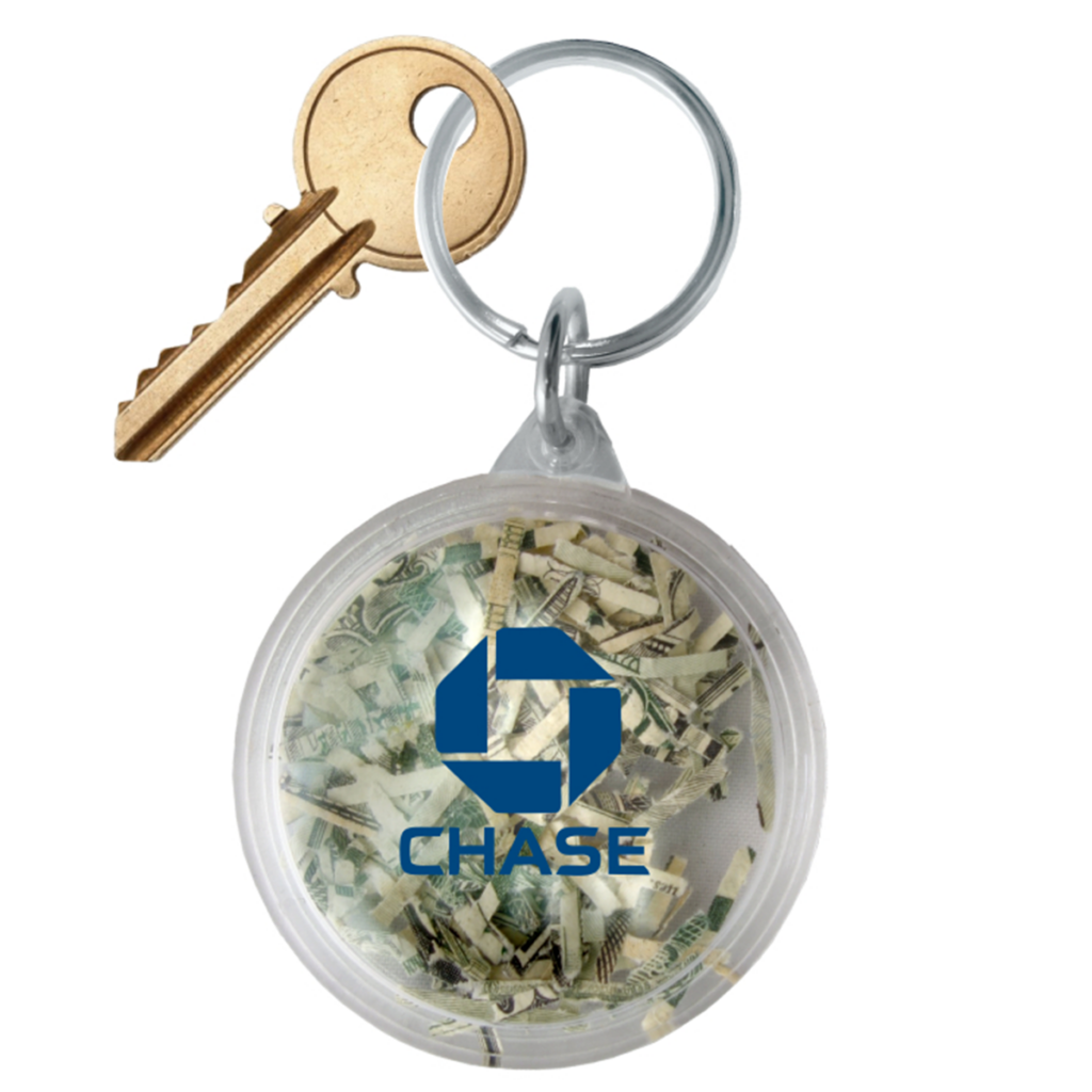 Round Key Tag with Shredded Genuine US Currency - Round Key Tag with Shredded Genuine US Currency
