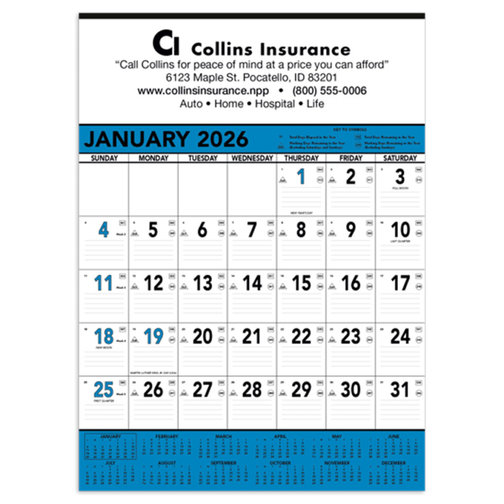 Triumph® Calendars Blue and Black Contractor Memo Calendar - main